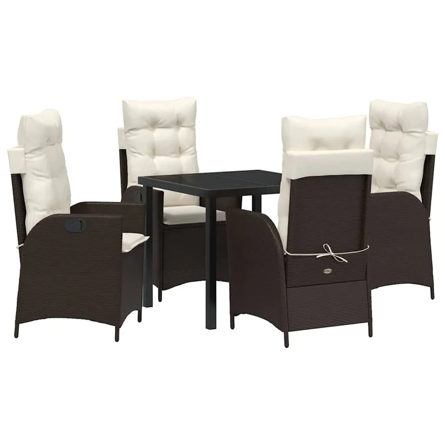 vidaXL Garten Essgruppe 5-teilig aus Poly-Rattan und Glas in Braun - Bild 2