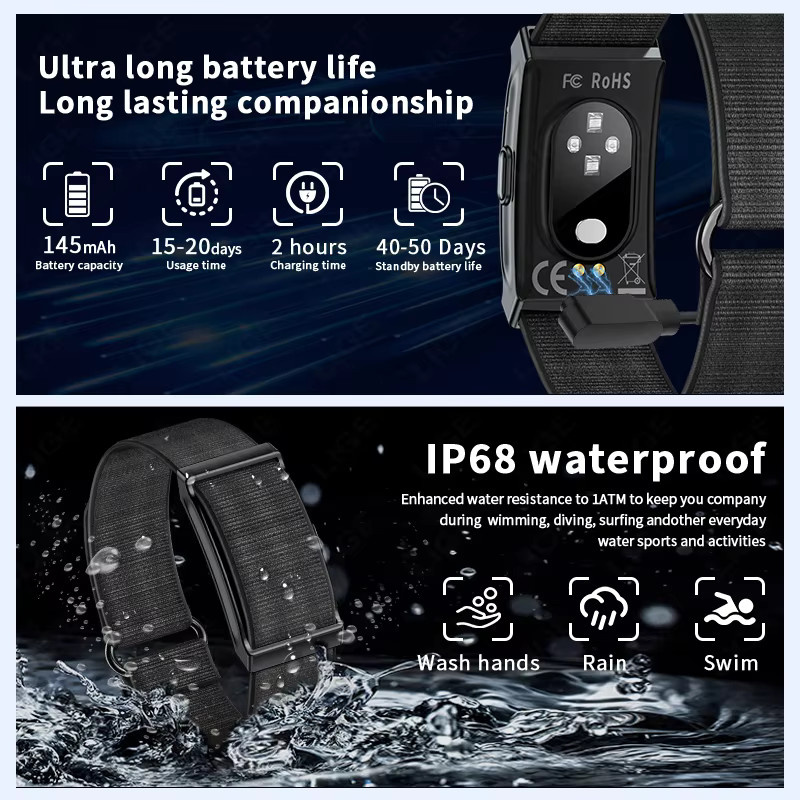 LIGE Smart Fitness Tracker Armband in Schwarz für Damen und Herren mit Herzfrequenzmessung, Schlafüberwachung, Anruf-Erinnerung und Wasserdichtigkeit - Bild 5
