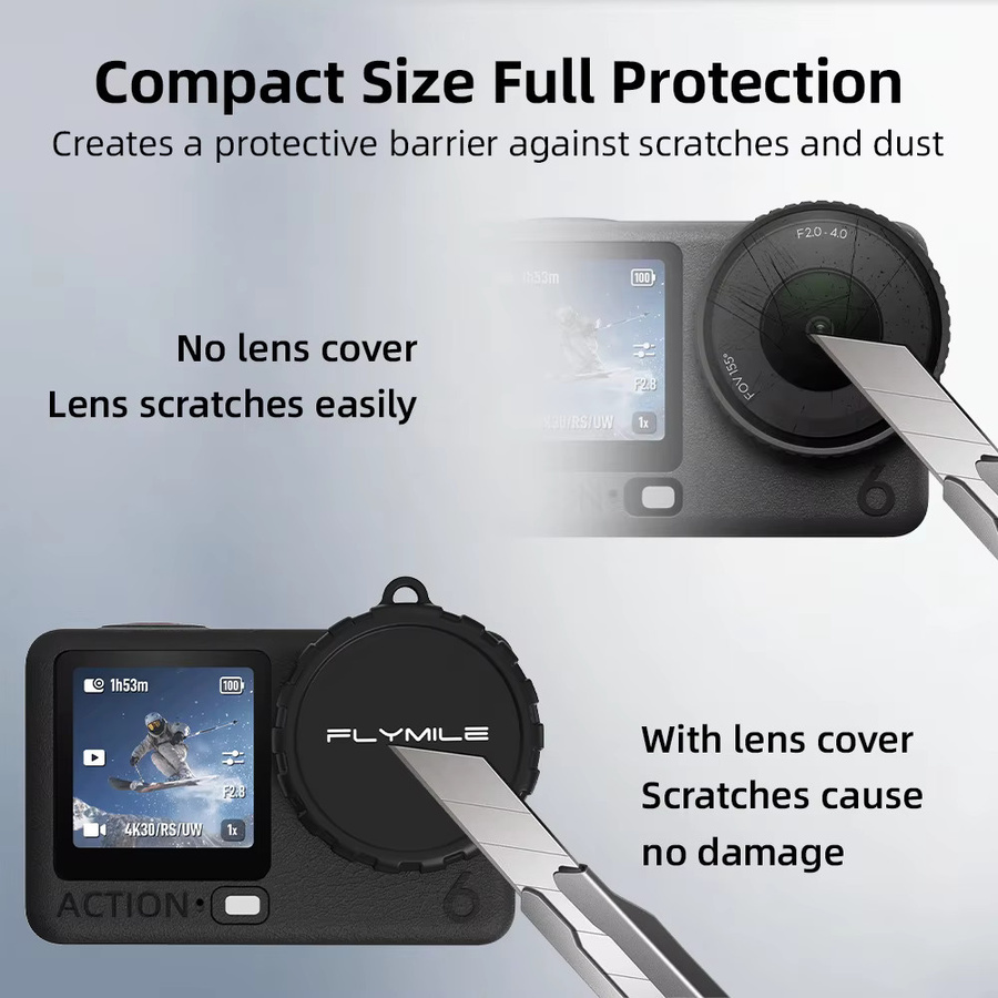 Flymile Silikon Objektivdeckel in Schwarz für DJI OSMO Action 6 als staubdichter Anti-Kratz-Schutz für deine Action Camera - Bild 2