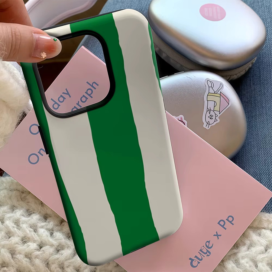 Handyhülle mit grünem und cremefarbenem Streifenmuster für Apple iPhone Modelle, doppelschichtige Rückseite - Bild 4