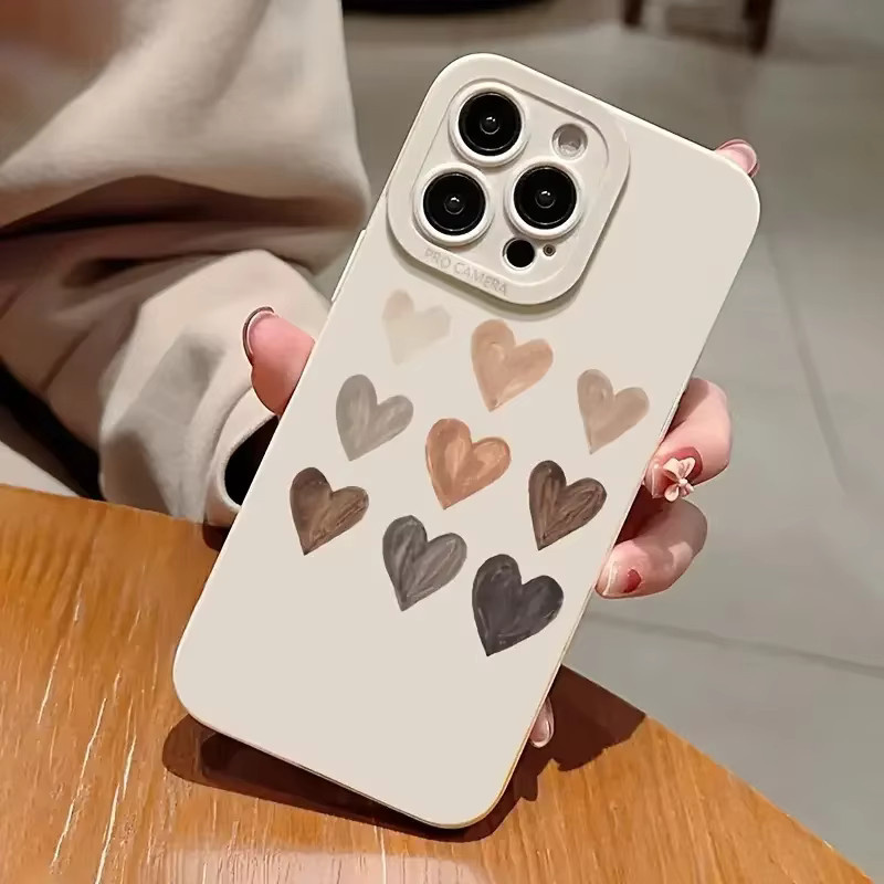 Stoßfeste Silikon Handyhülle mit Herzmuster Grafikdruck für iPhone 11 bis iPhone 15 Pro Max in Weiß - Bild 3