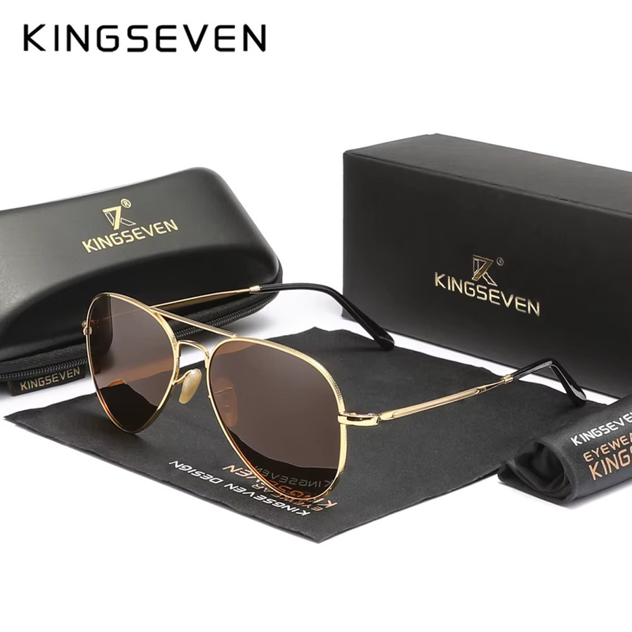 KINGSEVEN Sonnenbrille Aviator, Metall, Gold, Unisex, Vollrand, polarisiert - Bild 2