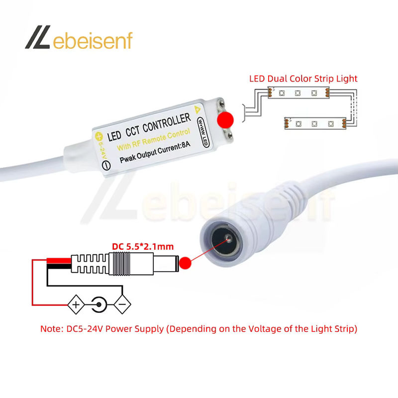 Lebeisenf RF Wireless LED Dimmer mit Fernbedienung für CCT 5050 Streifenlicht, PWM Controller für 5V 12V 24V DC USB 3 Pin, Farbtemperatur 2700-6500K - Bild 2
