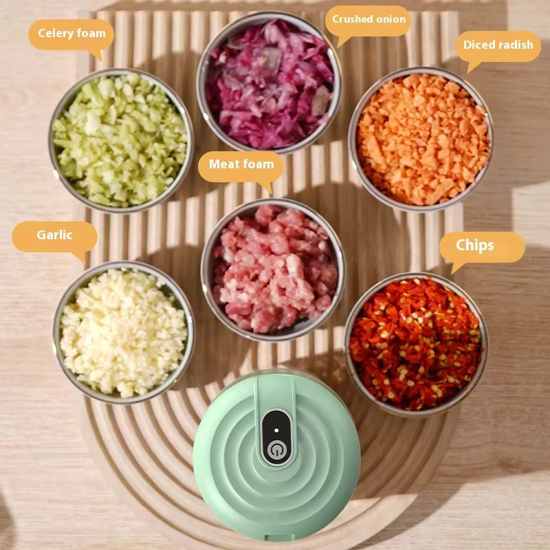XIADYINJIA Mini Elektrischer Zerkleinerer in Grün mit 250 ml Fassungsvermögen für Knoblauch, Zwiebeln, Ingwer und Chili - Bild 3
