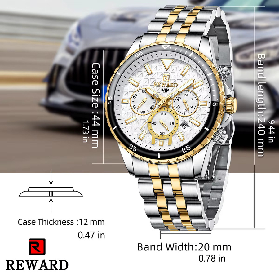 REWARD Armbanduhr Quarz, Edelstahl, Gold, Herren - Bild 5