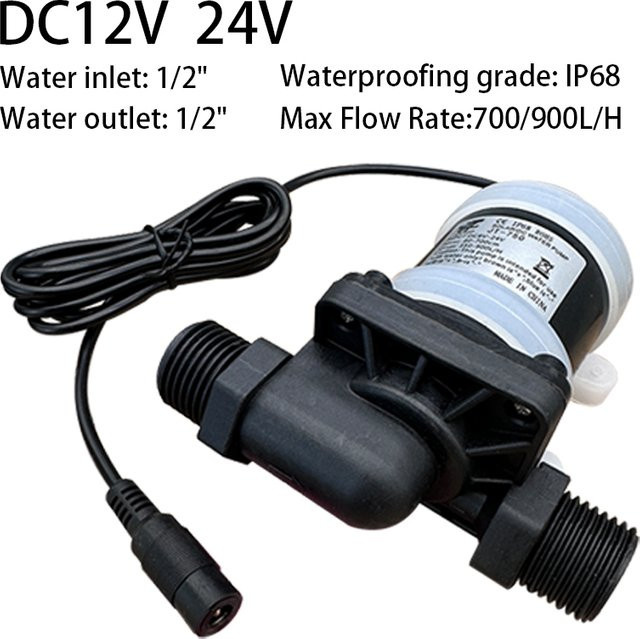 LISM Bürstenlose Umwälzpumpe mit Edelstahlwelle IP68 für 12V 24V DC, 1/2 Zoll Anschluss, Schwarz - Bild 1