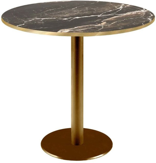 RestooTab Tisch Rome rund mit Gestell in Goldmetallic und Platte in Schwarz, Braun und Messing, H: 75 cm, Ø: 70 cm - Bild 1