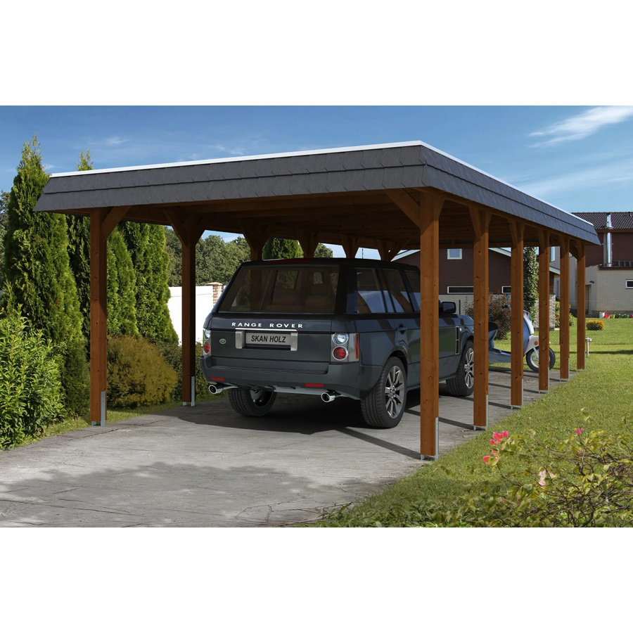 Skan Holz Carport Spessart in Nussbaum braun B/T: 396 x 893 cm mit EPDM Dachbahn - Bild 2