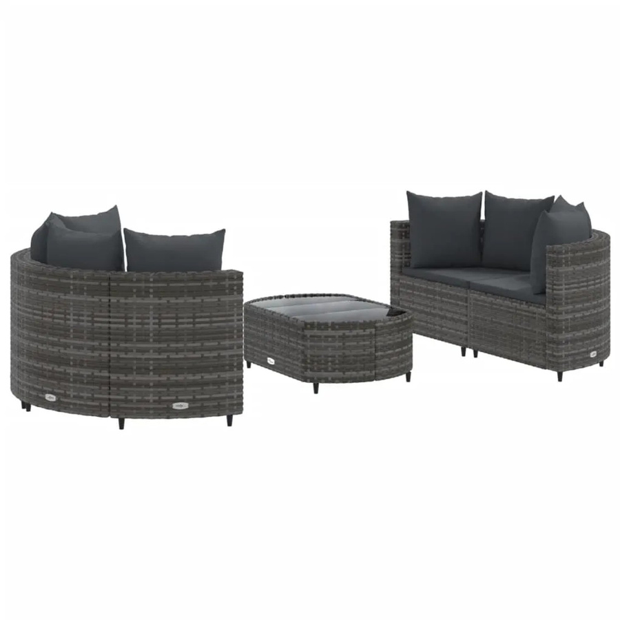 vidaXL 5-tlg Garten-Sofagarnitur aus Poly Rattan mit Kissen in Grau/Anthrazit - Bild 2