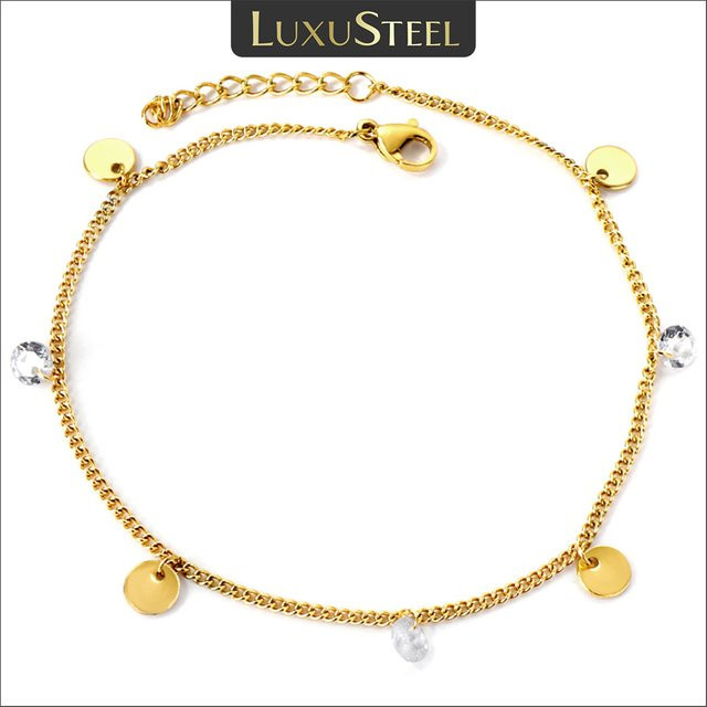 LUXUSTEEL Fußarmband Edelstahl, Gold, Zirkonia, Damen - Bild 1