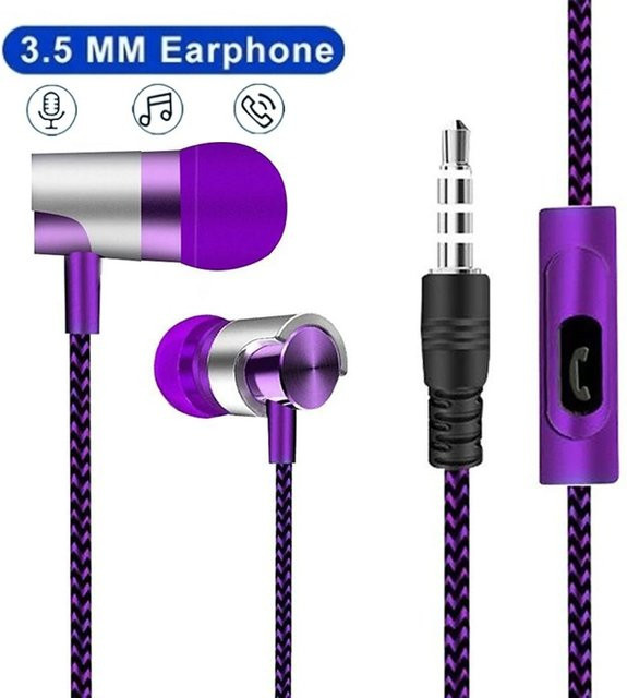 In-Ear Headset mit 3,5mm Klinkenanschluss in Lila für HIFI Stereo Musik und Gaming mit HD Mikrofon - Bild 1