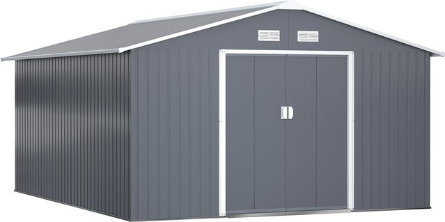 Outsunny Gerätehaus mit Fundament aus Metall in Kohlegrau, B/T/H: 340 x 386 x 200 cm - Bild 1