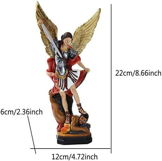 Yiran Furniture Statue St. Erzengel Michael tötet Dämon als Harz Ornament in Antiker Nachahmung für Schreibtisch und Büro, Höhe: 22,0 cm, Breite: 12,0 cm, Tiefe: 6,0 cm - Bild 1