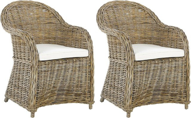 Beliani Sessel aus Rattan und Holz in Beige und Weiss im Boho-Stil, B/T/H: 90 x 54 x 90 cm - Bild 1