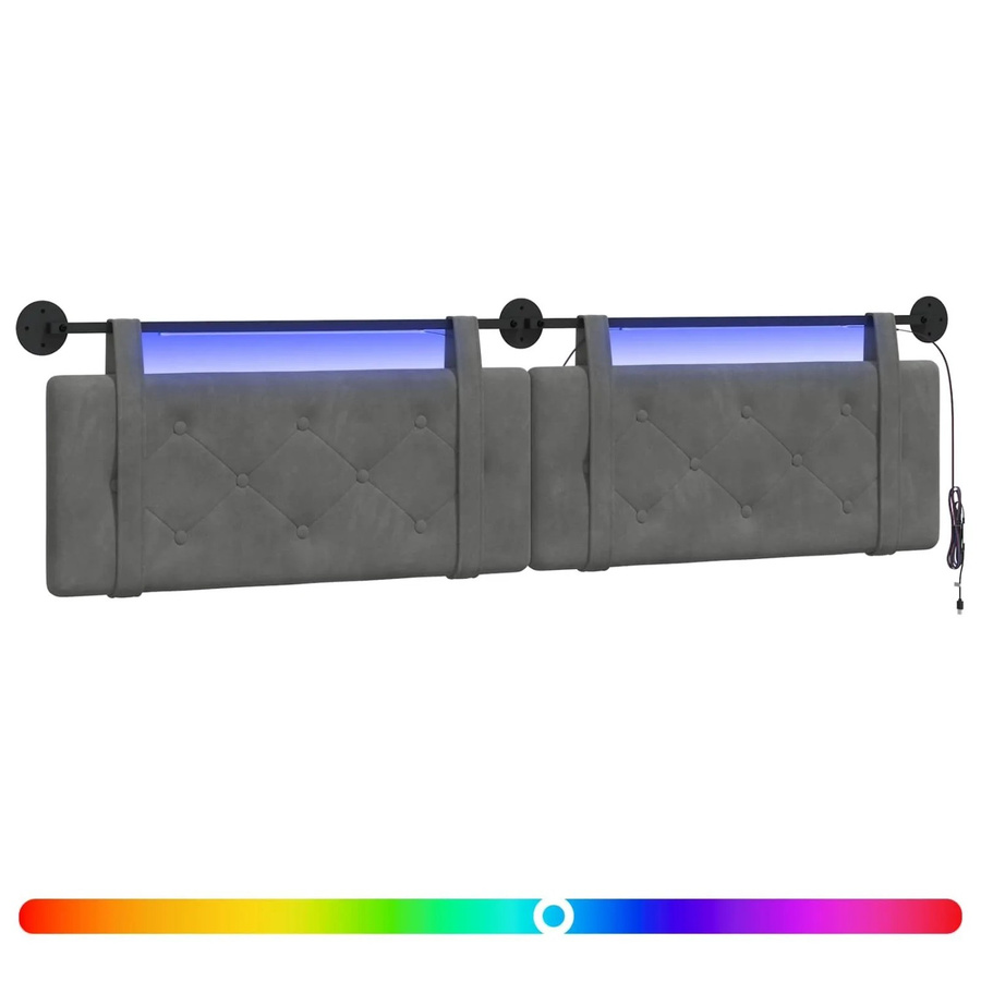 vidaXL Hängendes Kopfteil mit LED-Licht aus Samt in Dunkelgrau - Bild 2