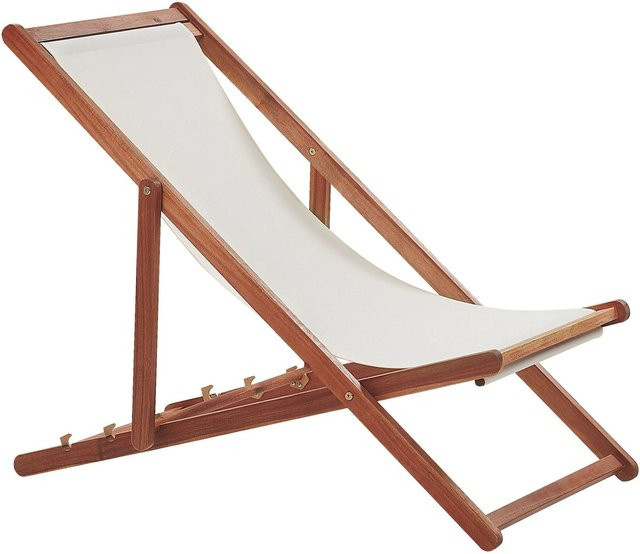 Beliani Gartenliege aus Akazienholz in Weiß und Braun mit verstellbarer Kopfstütze, B/T/H: 97 x 54 x 70 cm - Bild 1