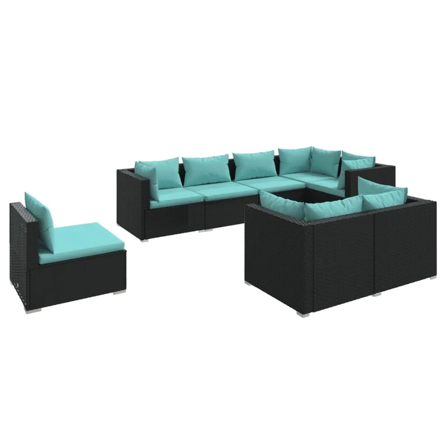 vidaXL 8-tlg Garten-Lounge-Set aus Poly Rattan in Schwarz mit blauen Kissen und Metallgestell - Bild 2