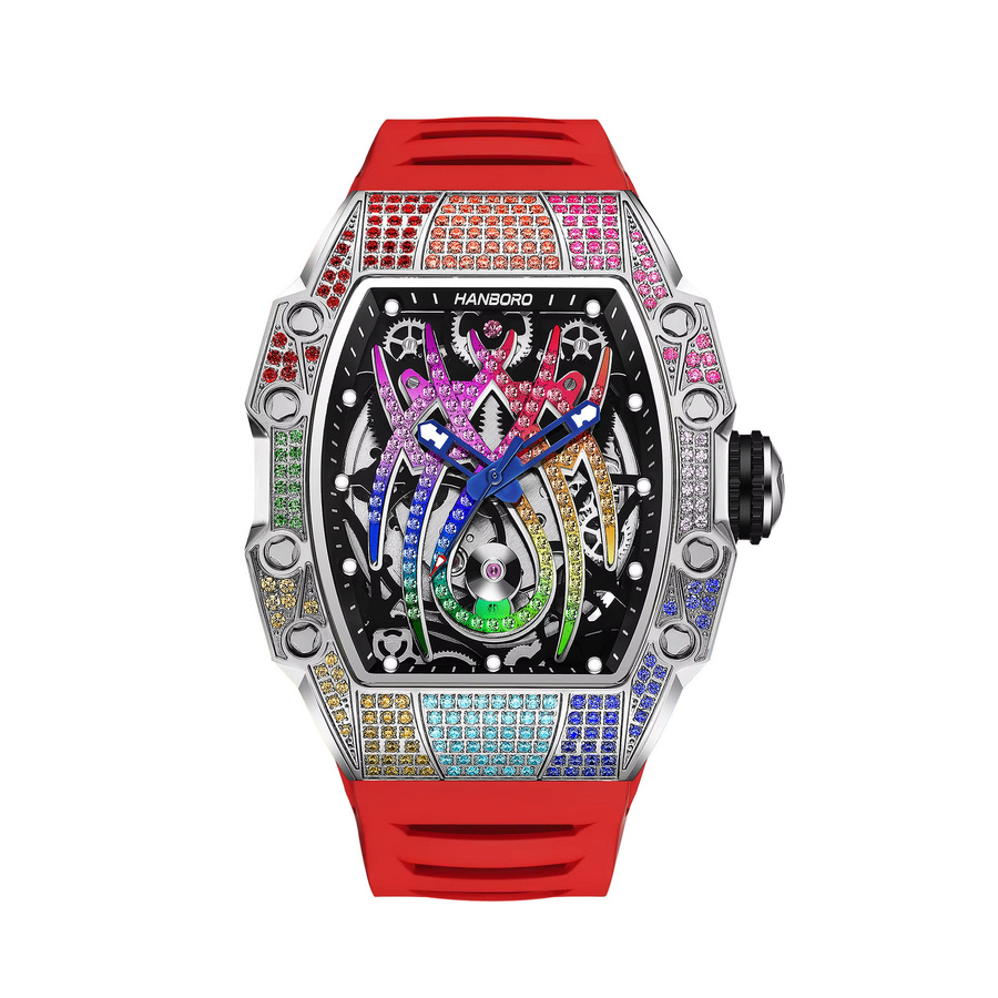 HANBORO Armbanduhr Tonneau, Automatik, Silikonarmband, Kristallbesetzt, Herren - Bild 1