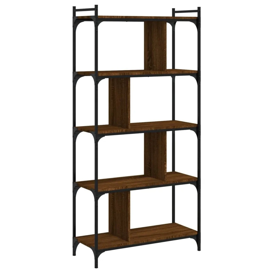 vidaXL Bücherregal mit 5 Böden in Eiche Braun aus Holzwerkstoff und Metall im industriellen Design, B/T/H: 76 x 32 x 158 cm - Bild 2