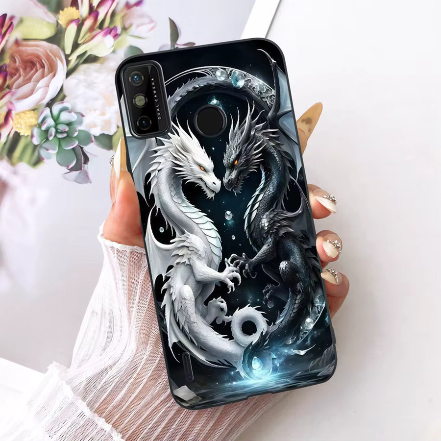 Handyhülle aus weichem Silikon mit Cool Dragon Tiger Muster für Tecno Spark Go 2020, Spark 6 Go, KE5j, KE5k und KE5S in Schwarz und Multicolour - Bild 2