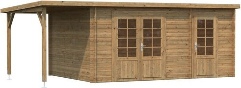 Palmako Ella Holz-Gartenhaus in Braun mit Pultdach und Anbaudach aus Fichtenholz in Blockbohlenbauweise B/H/T: 610 x 214 x 300 cm - Bild 3