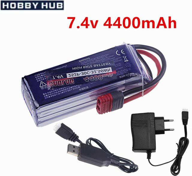 MJX LiPo Batterie für RC Auto, 4400 mAh, 7,4 V 2S, mit T Stecker - Bild 1