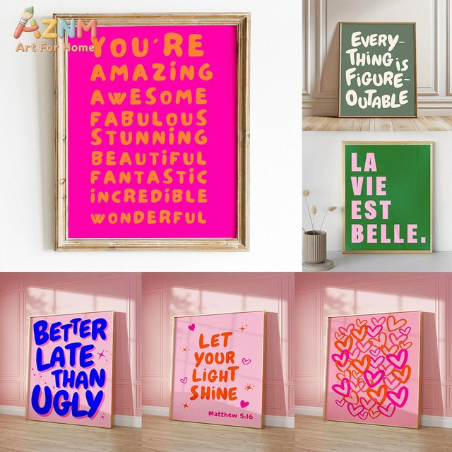 AZNM Wandposter mit Typografie und Herzmuster als bunter Leinwanddruck in Multicolour - Bild 1