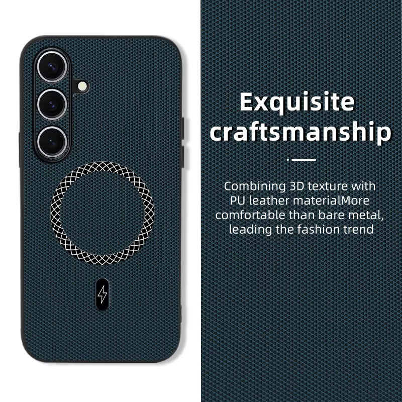 Magnetische kabellose Ladehülle mit luxuriöser 3D-Leder-Textur für Samsung Galaxy S23 S24 S25 S26 Ultra FE Plus A57 A56 A35 A17 in Schwarz - Bild 2