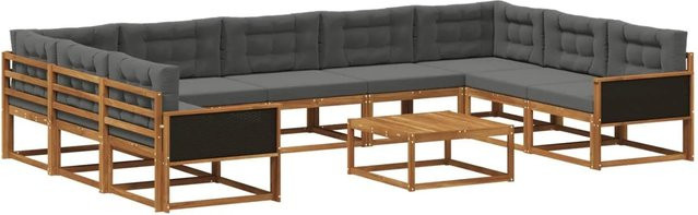 vidaXL Outdoor-Sofagarnitur aus Akazienholz mit 10 Kissen in Anthrazit und Braun - Bild 1
