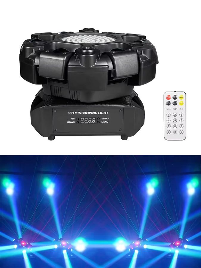 Ybeiyuan 6-Kopf Moving Head mit Dye Strobe Effekt, DMX512 und Fernbedienung, Schwarz - Bild 5