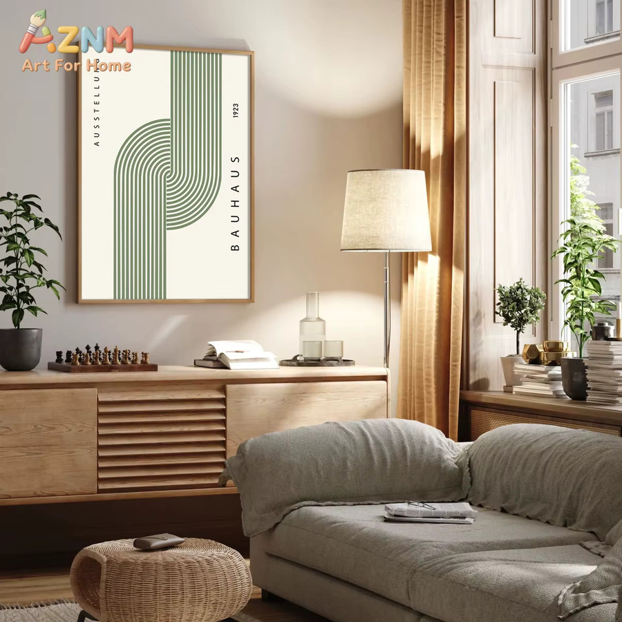 AZNM Wandkunst Bauhaus Leinwand mit grünem geometrischem abstrakten Druck im Mid-Century Modern Stil - Bild 2