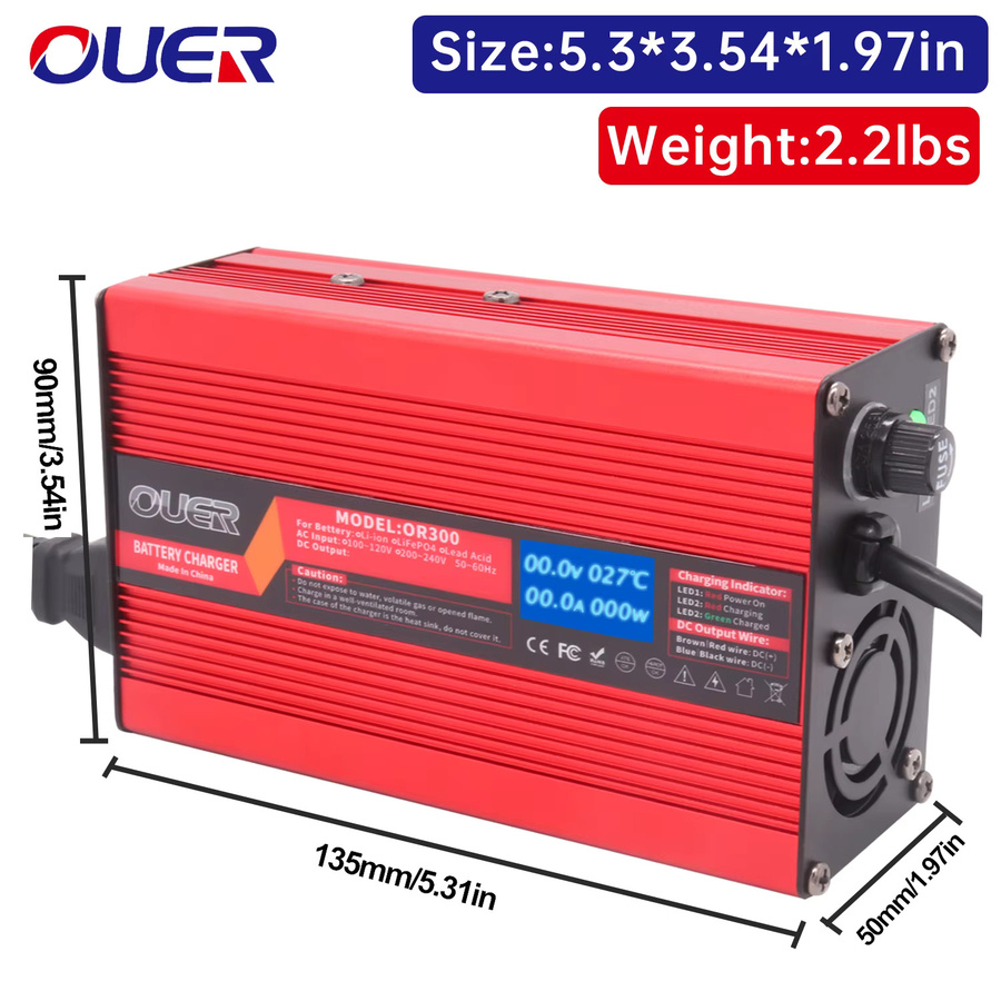 OUER Batterieladegerät für 48V Blei-Säure AGM GEL VRLA OPZV Batterien mit OLED-Display in Rot - Bild 2