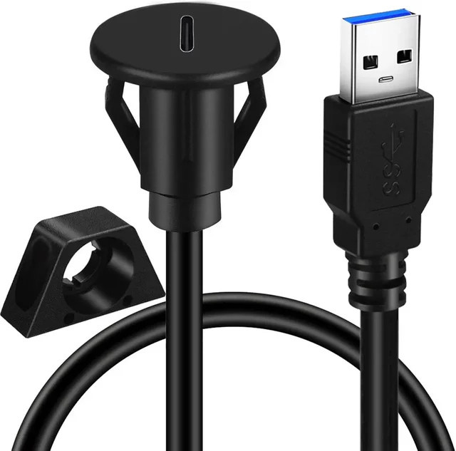 BSN USB-C 3.0 Verlängerungskabel mit Unterputz Panel Mount Stecker zu Buchse in Schwarz für Auto LKW Boot und Motorrad - Bild 1