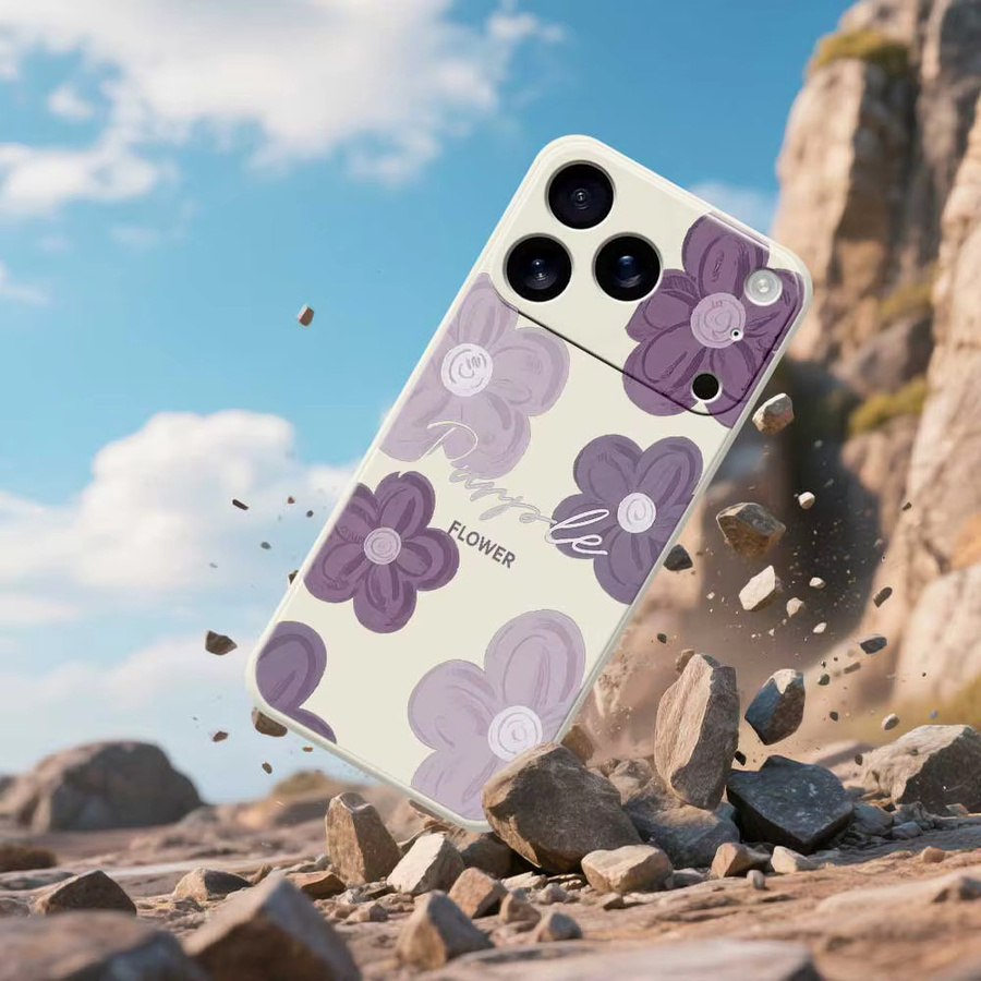 Lila Blume Silikonhülle für iPhone 11 bis iPhone 17 Pro Max und weitere Modelle - Bild 2