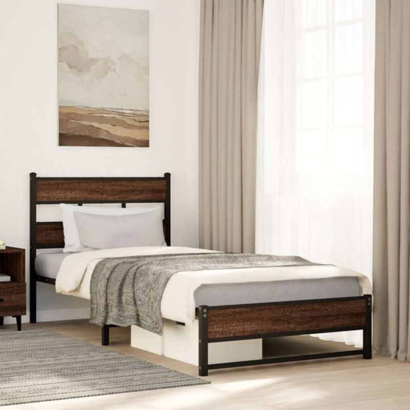 Metallbett Vidaxl in Eiche Natur und Braun im Industrial Design, B/T/H: 75 x 190 x 91,5 cm - Bild 1