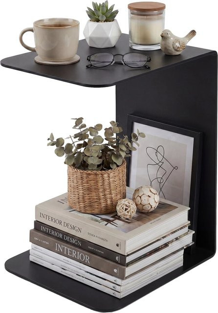 CLP Beistelltisch Selby in C-Form aus massivem Stahl, moderner Couchtisch in Schwarz Matt - Bild 1