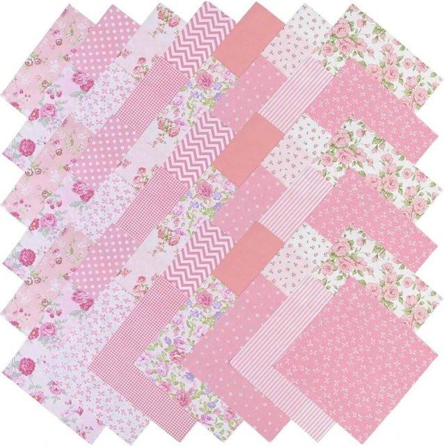 42-teiliges Patchwork-Stoffquadrate-Set mit Vintage-Rosen und karierten Mustern in Pink und Multicolour, 5x5 Zoll für Näharbeiten und Heimdekoration - Bild 1