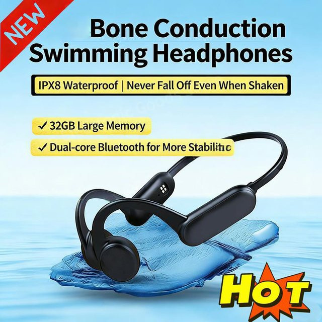 BMAD Kabellose Knochenleitungs-Kopfhörer mit Bluetooth und Mikrofon für Sport und Schwimmen, Schwarz - Bild 1