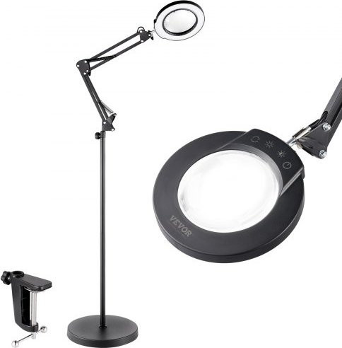 VEVOR LED Boden-Vergrößerungslampe mit 5-facher Vergrößerung, höhenverstellbare Stehlampe in Schwarz mit dimmbarer LED, 5 Farbmodi und flexiblem Arm für Lesen und Handwerk - Bild 1