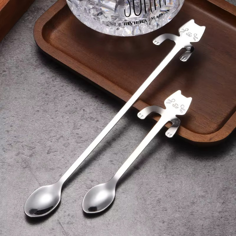 Ouhoe Katzen-Kaffeelöffel aus 304 Edelstahl in Silber, kreativer Teelöffel für Milch und Dessert - Bild 2
