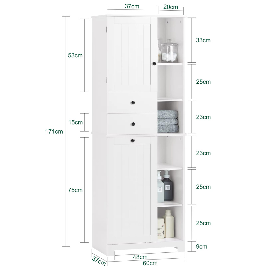 SoBuy Hochschrank BZR104 in Weiß mit ausklappbarem Wäschesack und Regalfächern, B/T/H: 40 x 60 x 171 cm - Bild 2