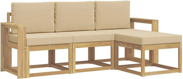 vidaXL Outdoor-Sofagarnitur 4-teilig aus Akazienholz in Beige und Weiß mit Polstern und L-Form für Garten und Terrasse - Bild 1