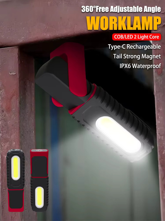 KDULIT Wiederaufladbare LED Camping-Taschenlampe in Schwarz mit COB-Flutlicht, Magnethaken und wasserdichter Arbeitsleuchte für Outdoor und Notfälle - Bild 6