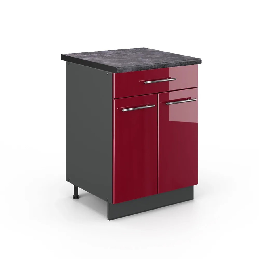 Vicco Küchenunterschrank Fame-Line in Bordeaux Hochglanz und Anthrazit mit Schublade, Breite: 60 cm, Höhe: 82 cm, Tiefe: 32,53 cm - Bild 2