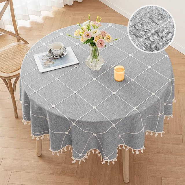 Runde Jacquard Tischdecke von the BAY in Grau, wasserabweisend und verschleißfest, Durchmesser: 60 cm - Bild 1