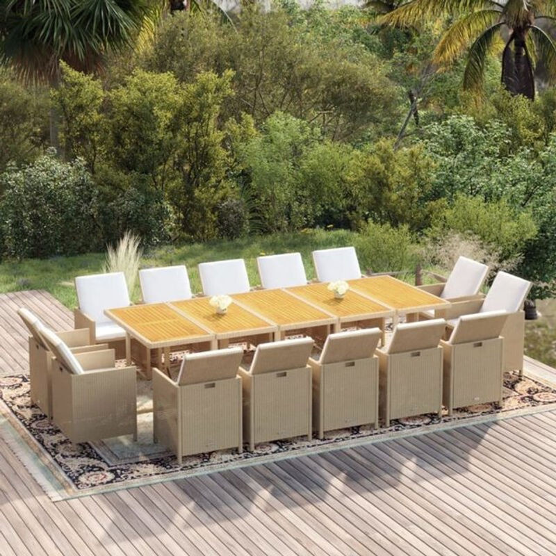15-teilige moderne Garten-Essgruppe aus Poly-Rattan mit Kissen in Beige von vidaxl - Bild 1