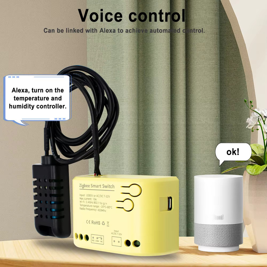 Tuya Zigbee Trockenkontakt Intelligenter Schalter mit Temperatur-Feuchtigkeitssensor und Thermostat in Weiß, Alexa-kompatibel - Bild 5