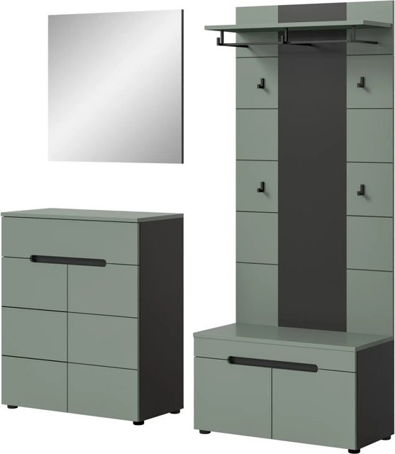 Inn.Furn Garderoben-Set Cooper 4-teilig in Salbei und Grau mit Spiegel, Bank und Schuhschrank, Höhe: 175 cm - Bild 1