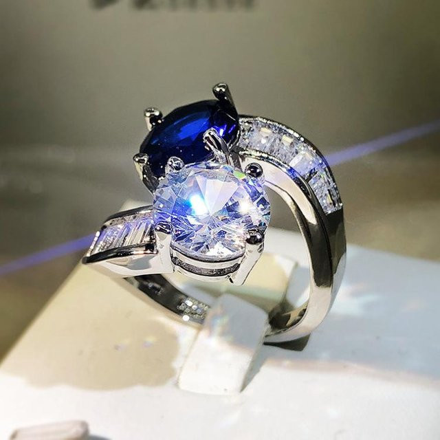 YIRAN Ring, plattiert Platin, Kupfer, Zirkonia, grau, Damen - Bild 1