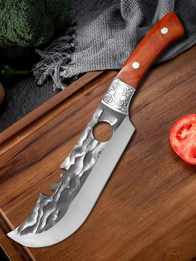 InLeung Schlachtermesser aus geschmiedetem Edelstahl mit Schutzhülle, silberfarbenes Hackmesser für Fleisch und Gemüse - Bild 1